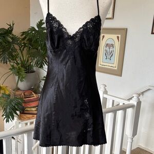 Y2K Frederick’s of Hollywood Black Satin Slip Dress